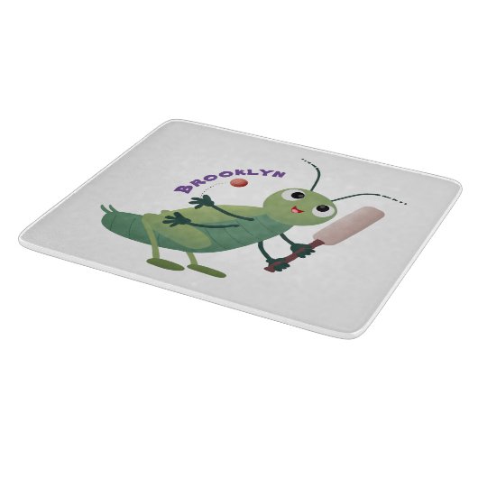 Niedliche Green Cricket Insekt Cartoon-Abbildung Schneidebrett (Ecke)