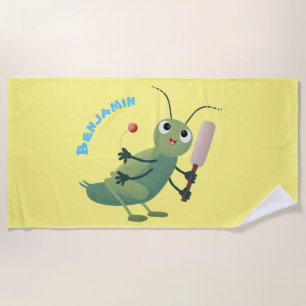 Niedliche Green Cricket Insekt Cartoon-Abbildung Strandtuch