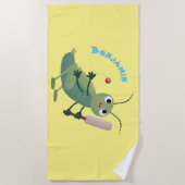Niedliche Green Cricket Insekt Cartoon-Abbildung Strandtuch (Vorderseite)