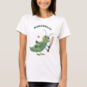 Niedliche Green Cricket Insekt Cartoon-Abbildung T-Shirt (Vorderseite)