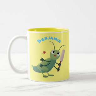 Niedliche Green Cricket Insekt Cartoon-Abbildung Zweifarbige Tasse