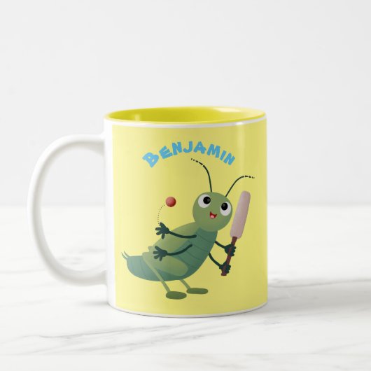Niedliche Green Cricket Insekt Cartoon-Abbildung Zweifarbige Tasse (Links)