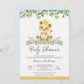 Niedliche Green Foliage Boys Lion Babydusche Einladung (Vorne/Hinten)