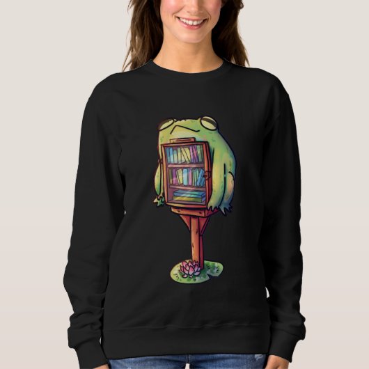 Niedliche Green Frog Library Lesebuch Amine Lover  Sweatshirt (Vorderseite)