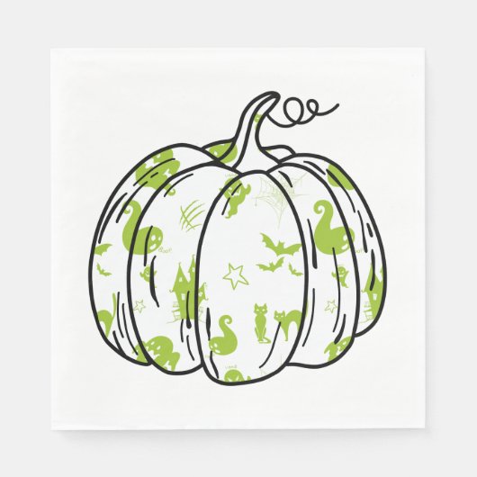 Niedliche Green Halloween Icons in Pumpkin Luncheo Serviette (Vorderseite)