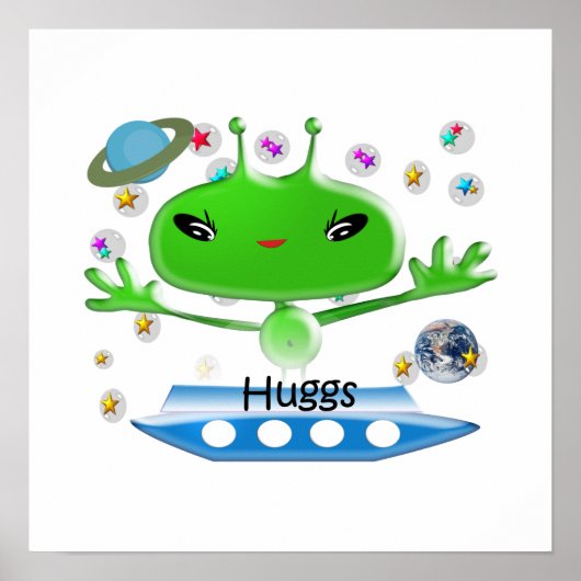 Niedliche Green Outer Space Außerirdischen mit Rau Poster (Vorne)