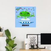 Niedliche Green Outer Space Außerirdischen mit Rau Poster (Heimbüro)