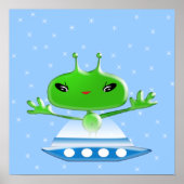 Niedliche Green Outer Space Außerirdischen mit Rau Poster (Vorne)