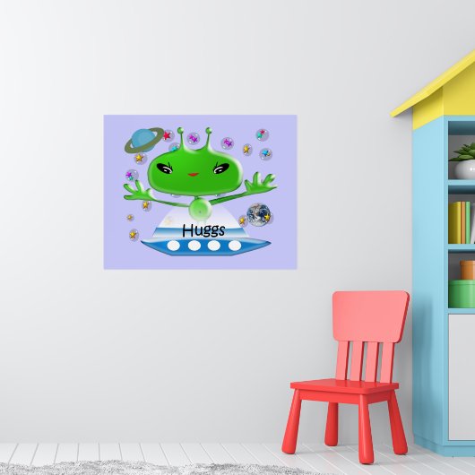 Niedliche Green Outer Space Außerirdischen mit Rau Poster (Kinderzimmer 1)