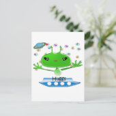 Niedliche Green Outer Space Außerirdischen mit Rau Postkarte (Stehend Vorderseite)