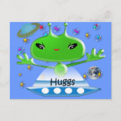 Niedliche Green Outer Space Außerirdischen mit Rau Postkarte (Vorderseite)