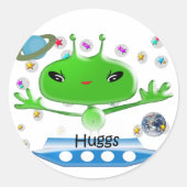Niedliche Green Outer Space Außerirdischen mit Rau Runder Aufkleber (Vorderseite)