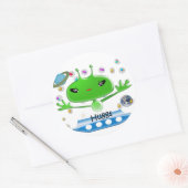 Niedliche Green Outer Space Außerirdischen mit Rau Runder Aufkleber (Umschlag)