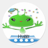 Niedliche Green Outer Space Außerirdischen mit Rau Runder Aufkleber (Vorderseite)