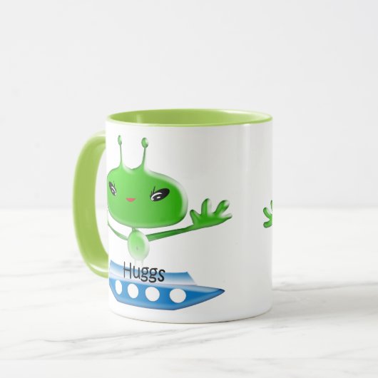 Niedliche Green Outer Space Außerirdischen mit Rau Tasse (Vorderseite Links)