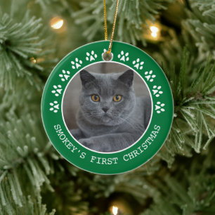 Niedliche Green Paw Prints Foto Rahmen Weihnachten Keramik Ornament