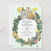 Niedliche Green Safari Animals Boy Baby Dusche Einladung (Vorderseite)