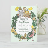 Niedliche Green Safari Animals Boy Baby Dusche Einladung (Stehend Vorderseite)