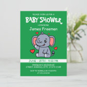 Niedliche Green Vector Boy Elephant Baby Dusche Einladung (Stehend Vorderseite)