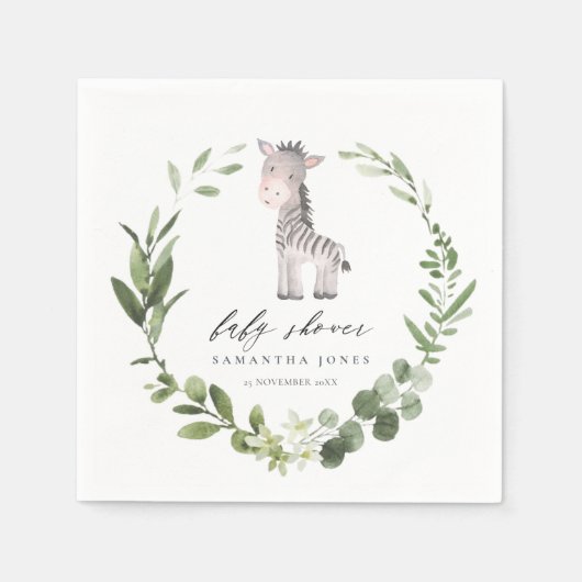 Niedliche Green Zebra Foliage Wreath Baby Dusche Serviette (Vorderseite)
