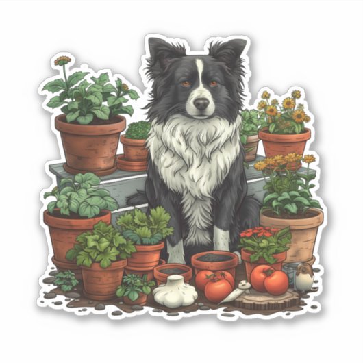 Niedliche Grenz-Collie-Gartenarbeit Aufkleber (Vorderseite)