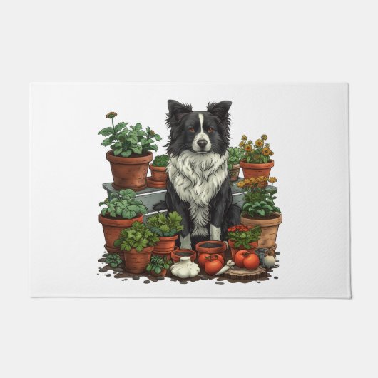 Niedliche Grenz-Collie-Gartenarbeit Fußmatte (Vorderseite)