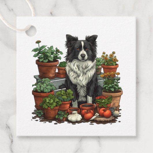 Niedliche Grenz-Collie-Gartenarbeit Geschenkanhänger (Vorderseite)