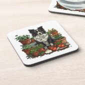 Niedliche Grenz-Collie-Gartenarbeit Getränkeuntersetzer (Linke Seite)