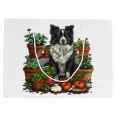 Niedliche Grenz-Collie-Gartenarbeit Große Geschenktüte (Rückseite)