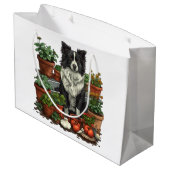 Niedliche Grenz-Collie-Gartenarbeit Große Geschenktüte (Rückseite Schrägansicht)