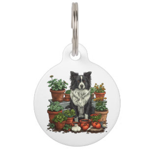 Niedliche Grenz-Collie-Gartenarbeit Haustiermarke