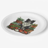 Niedliche Grenz-Collie-Gartenarbeit Pappteller (Schrägansicht)