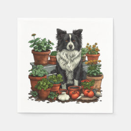Niedliche Grenz-Collie-Gartenarbeit Serviette