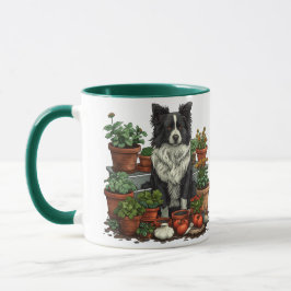 Niedliche Grenz-Collie-Gartenarbeit Tasse