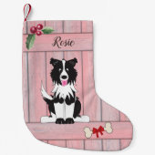 Niedliche Grenz-Collie Pink-Holzzaun-Monogramm Kleiner Weihnachtsstrumpf (Vorderseite)