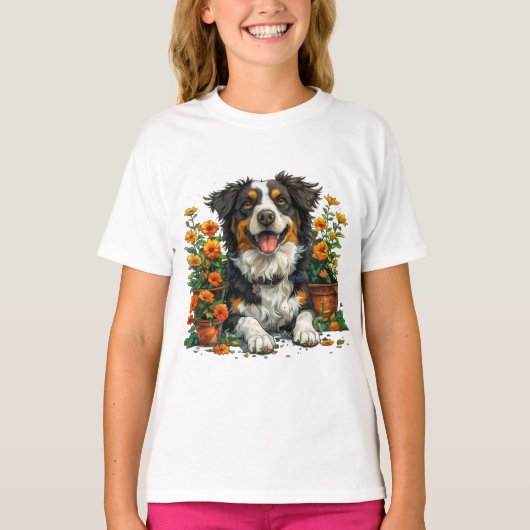 Niedliche Grenzbelastung in Blume T-Shirt (Vorderseite)