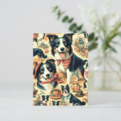 Niedliche Grenze Collie Seamless Postkarte (Stehend Vorderseite)
