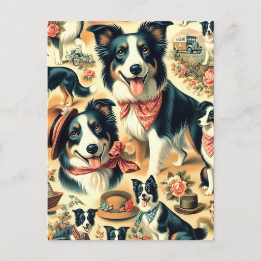 Niedliche Grenze Collie Seamless Postkarte (Vorderseite)