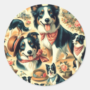 Niedliche Grenze Collie Seamless Runder Aufkleber