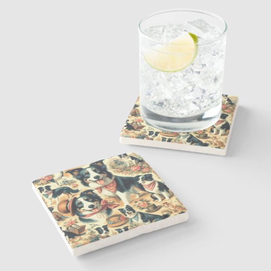 Niedliche Grenze Collie Seamless Steinuntersetzer (Seitenansicht)