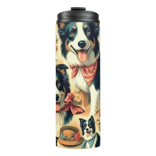 Niedliche Grenze Collie Seamless Thermosbecher (Vorderseite)