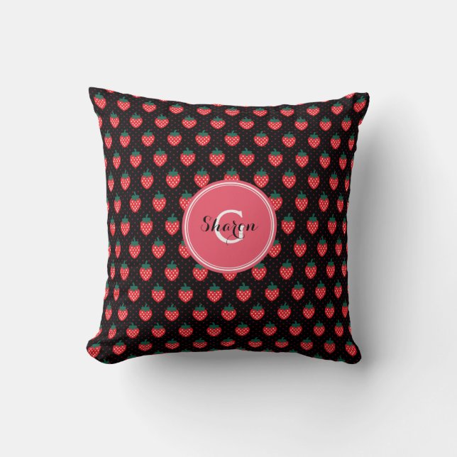 Niedliche griechisch-rosa Erdbeermuster Monogramm Kissen (Vorderseite)