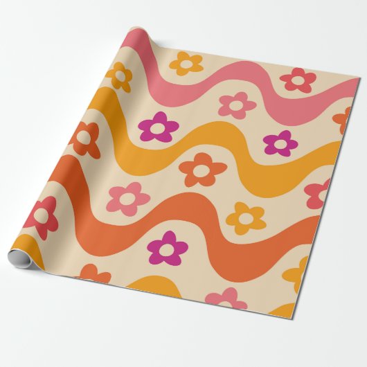 Niedliche Groovy-Blume auf Retrowellen Geschenkpapier (Ungerollt)