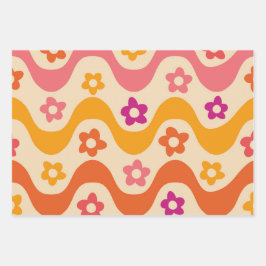 Niedliche Groovy-Blume auf Retrowellen Geschenkpapier Set