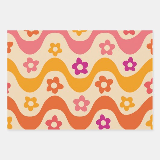 Niedliche Groovy-Blume auf Retrowellen Geschenkpapier Set (Vorderseite)