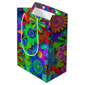 Niedliche Groovy Blume Garten Mittlere Geschenktüte (Rückseite Schrägansicht)