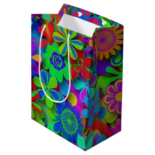 Niedliche Groovy Blume Garten Mittlere Geschenktüte (Rückseite Schrägansicht)