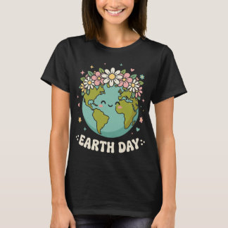 Niedliche Groovy Erde Floral Planet Frohen Tag der T-Shirt