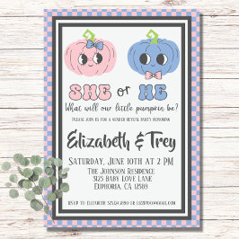 Niedliche Groovy Halloween Pumpkin Gender Reveal Einladung