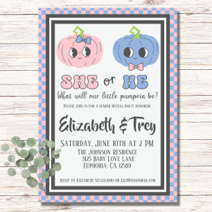 Niedliche Groovy Halloween Pumpkin Gender Reveal Einladung